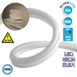 NEON FLEX LED Λευκή 1m 12W/m 24V 120 SMD/m 2835 SMD 930lm/m 120° Αδιάβροχη IP66 Φυσικό Λευκό 4500k Dimmable GloboStar 22619