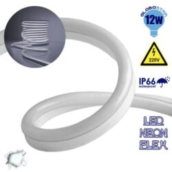 NEON FLEX LED Λευκή 1m 12W/m 230V 120 SMD/m 2835 SMD 980lm/m 120° Αδιάβροχη IP66 Ψυχρό Λευκό 6000k Dimmable GloboStar 22501